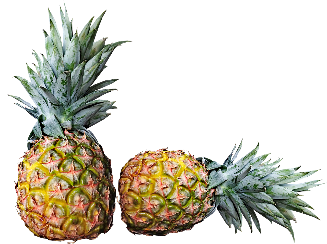 pineapples, fruit, fresh, tropical, vitamins, healthy, diet, cut out, isolated